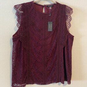Burgundy Cap Sleeve Lace Blouse